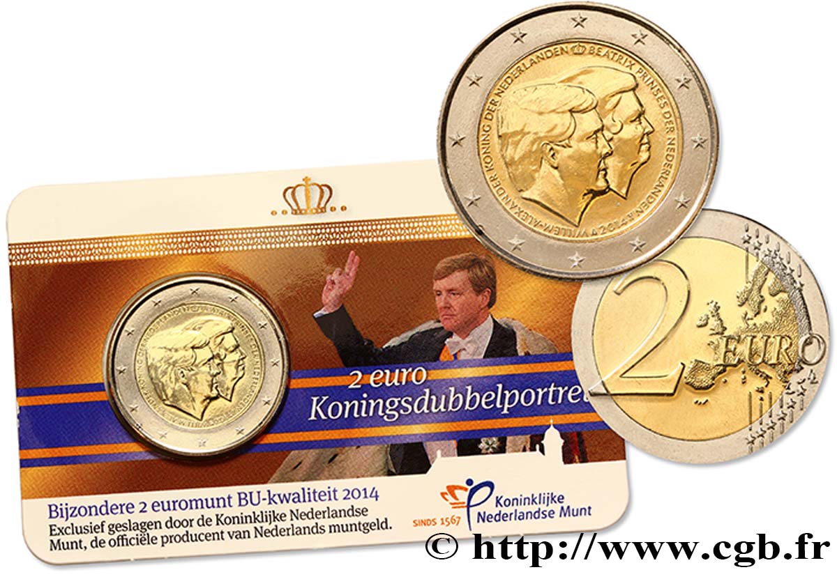 NETHERLANDS Coin-Card 2 Euro DOUBLE PORTRAIT 2014 2014 Brilliant Uncirculated