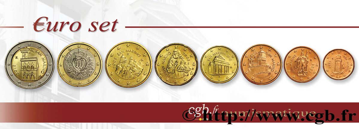 SAN MARINO LOT DE 8 PIÈCES EURO (1 Cent - 2 Euro Domus Magna) 2002/2010 n.d. SC63