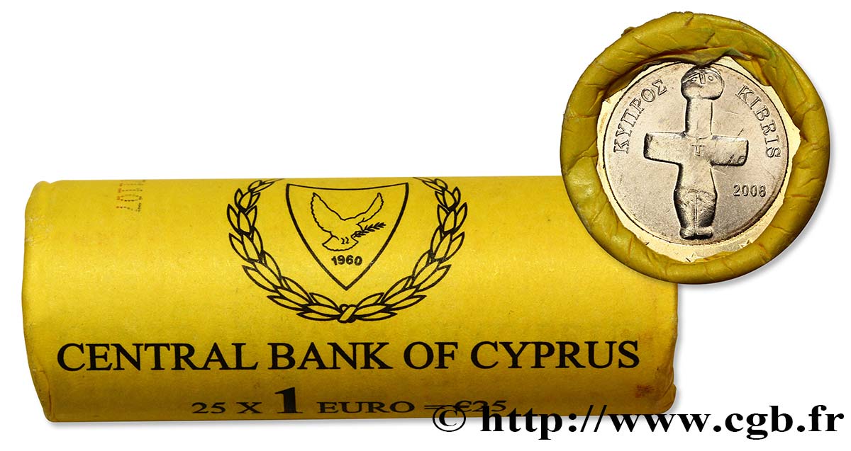 CYPRUS Rouleau 25 x 1 Euro IDOLE DE POMOS 2008 MS63