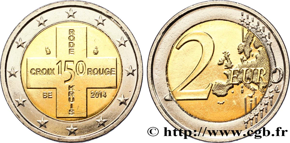 BELGIUM 2 Euro 150e ANNIVERSAIRE DE LA CROIX-ROUGE 2014 MS