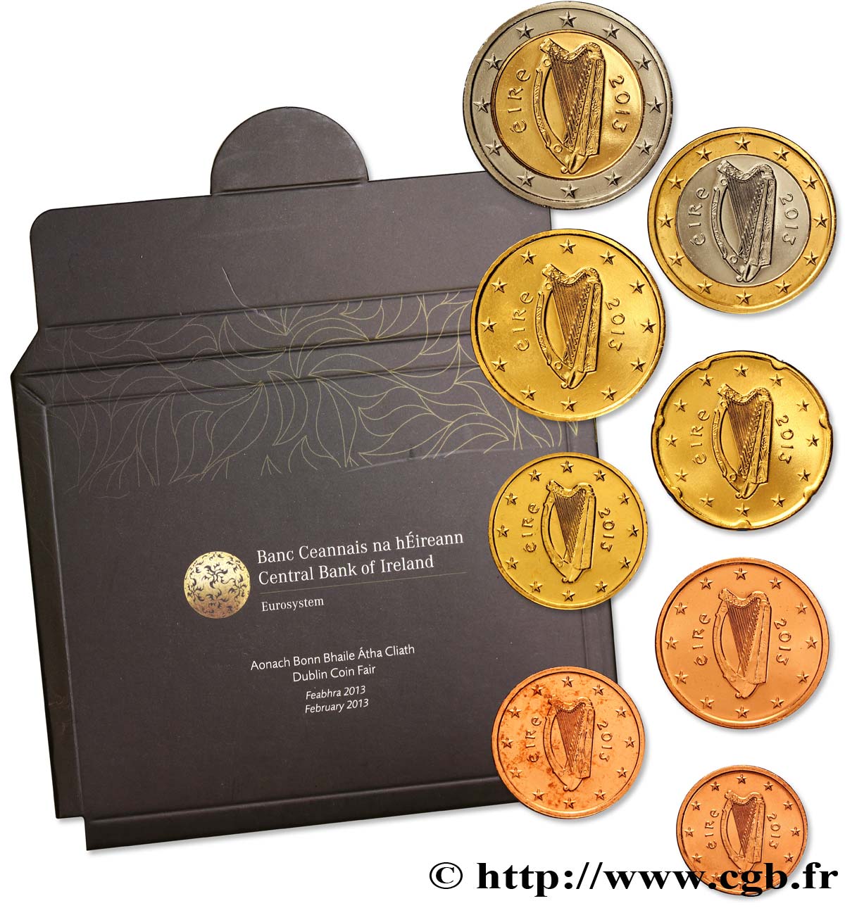 IRELAND REPUBLIC LOT DE 8 PIÈCES EURO (1 Cent - 2 Euro Harpe) - Dublin Coin Fair 2013 MS63
