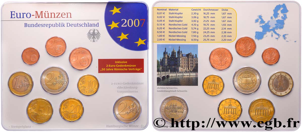 GERMANY SÉRIE Euro BRILLANT UNIVERSEL - Hambourg J (9 pièces) 2007 Brilliant Uncirculated