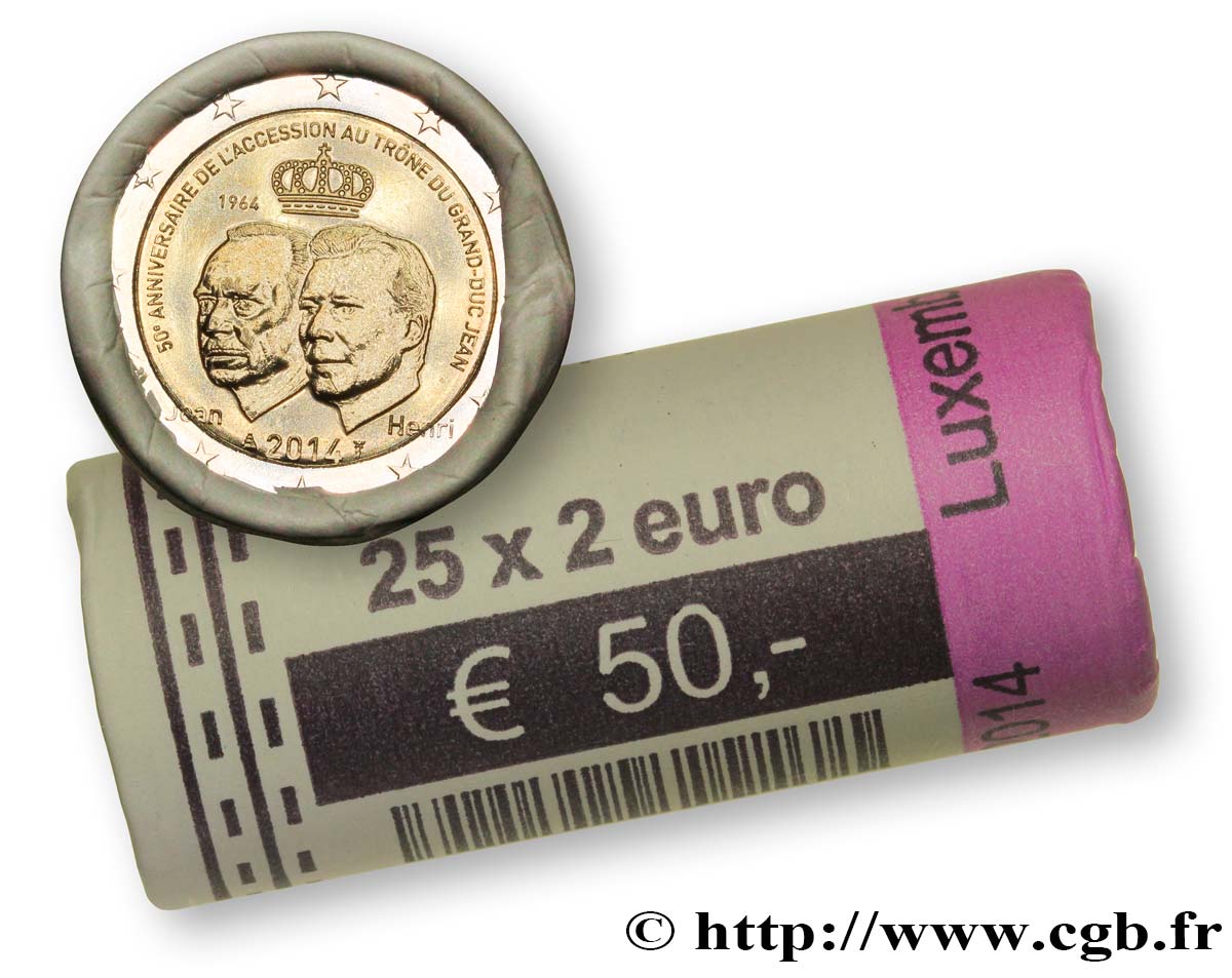 LUSSEMBURGO Rouleau 25 x 2 Euro 50e ANNIVERSAIRE DE L ACCESSION AU TRÔNE DU GRAND-DUC JEAN 2014 MS63