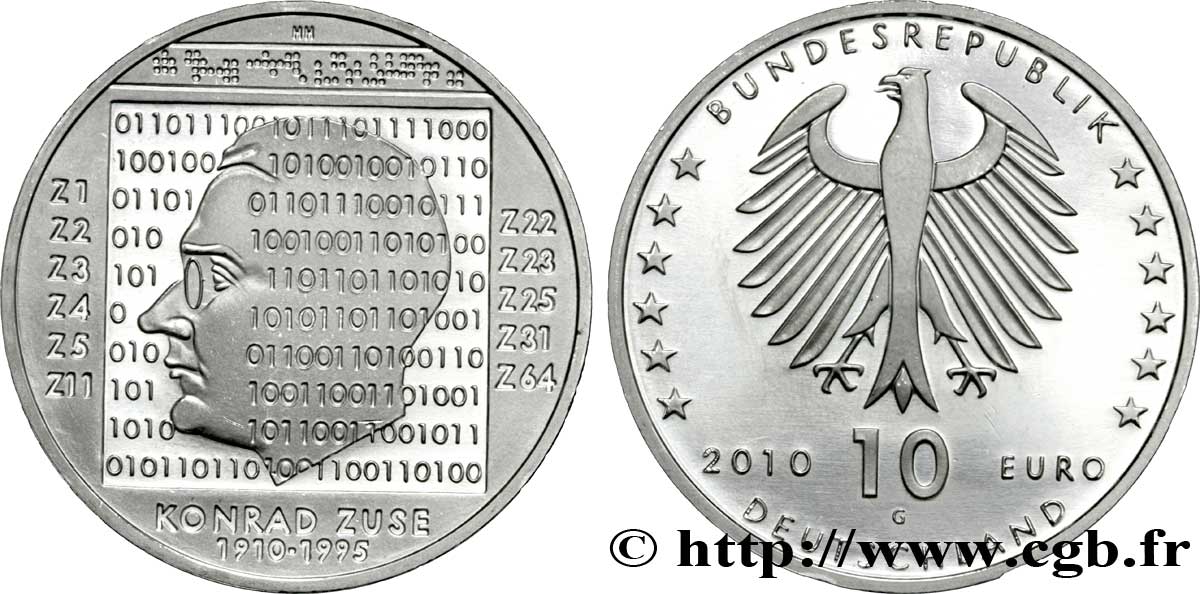 GERMANIA 10 Euro CENTENAIRE DE LA NAISSANCE DE KONRAD ZUSE (1910-1995) 2010 MS63