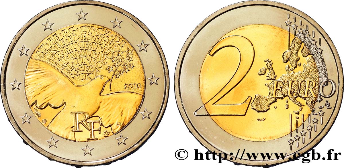 FRANKREICH 2 Euro LA PAIX EN EUROPE 2015