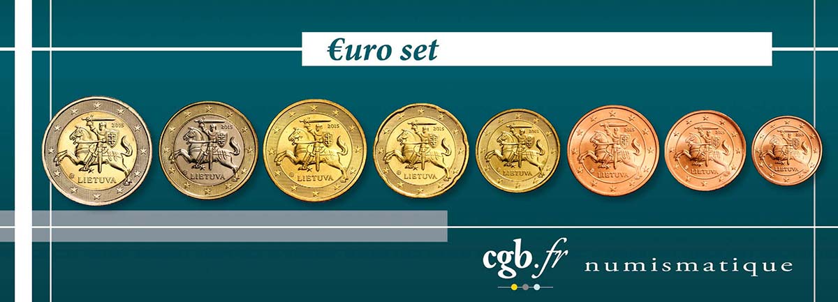 LITUANIA LOT DE 8 PIÈCES EURO (1 Cent - 2 Euro) 2015 MS