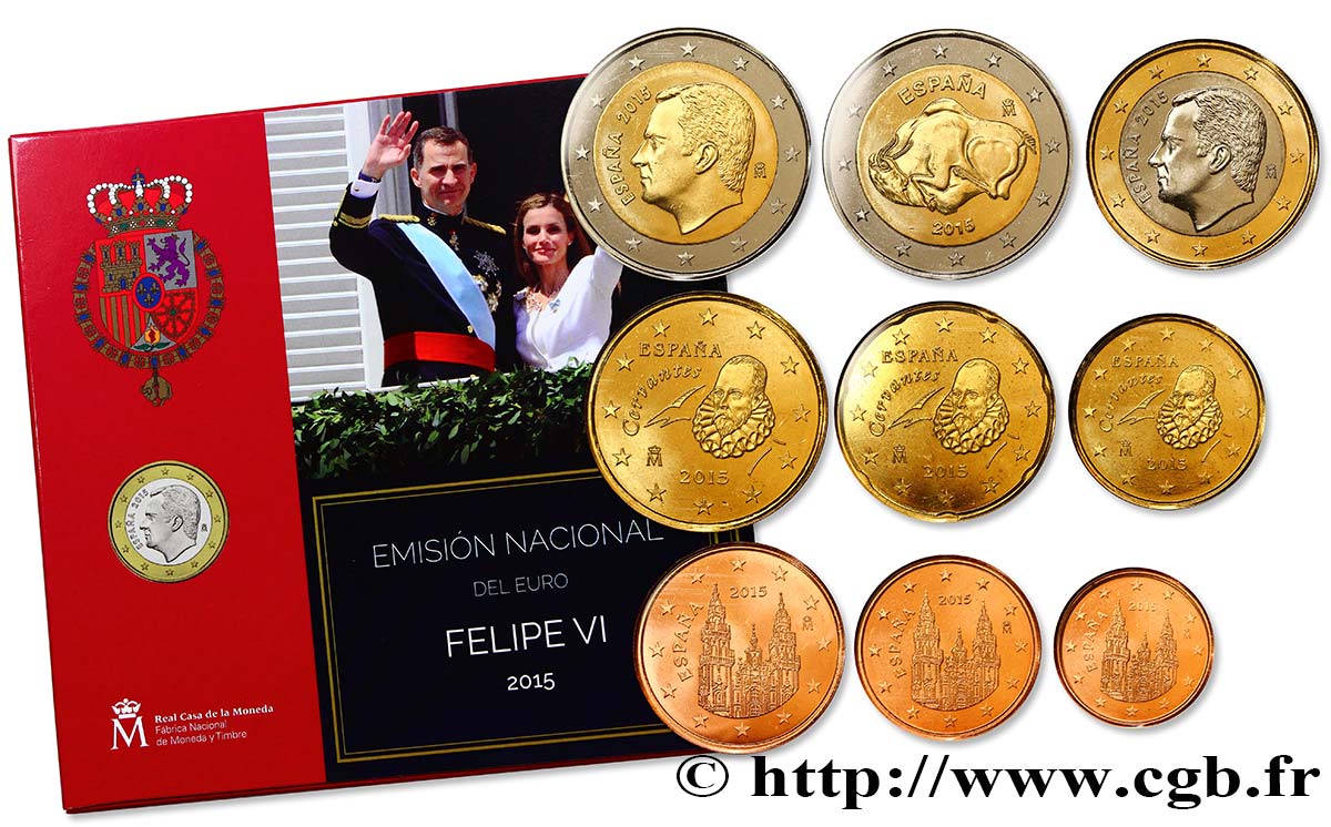 SPANIEN SÉRIE Euro BRILLANT UNIVERSEL (9 pièces) - FELIPE VI 2015