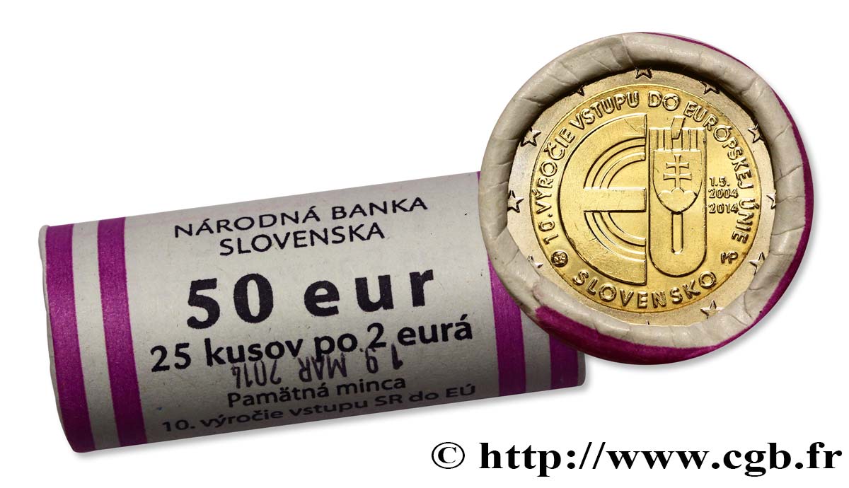 SLOVAKIA Rouleau 2 Euro 10 ANS D’ADHÉSION À L’UNION EUROPÉENNE 2014 MS63