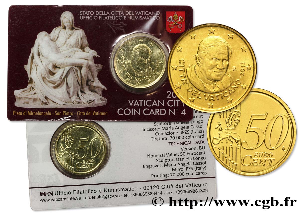 VATICAN Coin-Card (n°4) 50 Cent PIETÀ DE MICHEL-ANGE
 2013 Brilliant Uncirculated