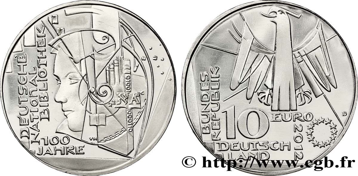 GERMANIA 10 Euro CENTENAIRE DE LA BIBLIOTHÈQUE NATIONALE ALLEMANDE 2012 MS