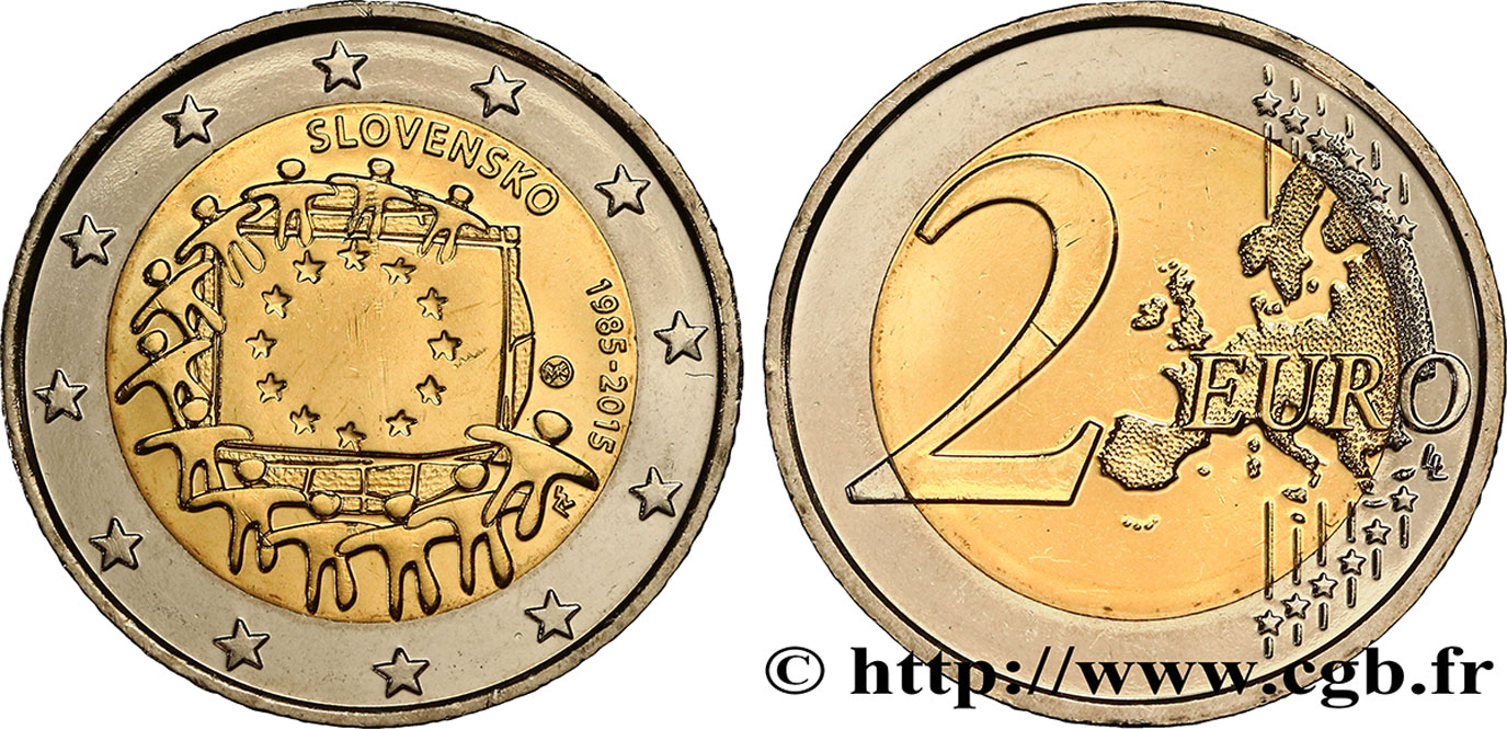 SLOVAKIA 2 Euro 30e ANNIVERSAIRE DU DRAPEAU EUROPÉEN 2015 MS