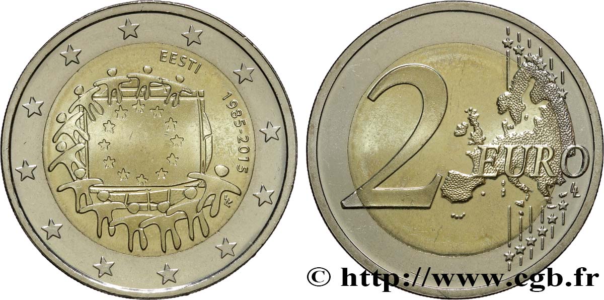 ESTONIA 2 Euro 30e ANNIVERSAIRE DU DRAPEAU EUROPÉEN 2015 SC