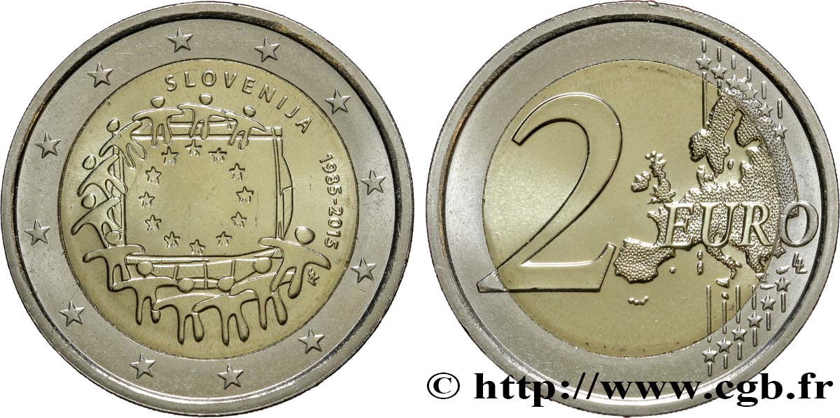 SLOVENIA 2 Euro 30e ANNIVERSAIRE DU DRAPEAU EUROPÉEN 2015 MS