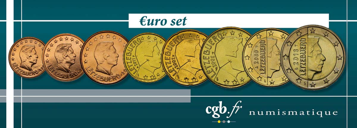 LUSSEMBURGO LOT DE 8 PIÈCES EURO (1 Cent - 2 Euro Grand-Duc Henri) n.d. MS