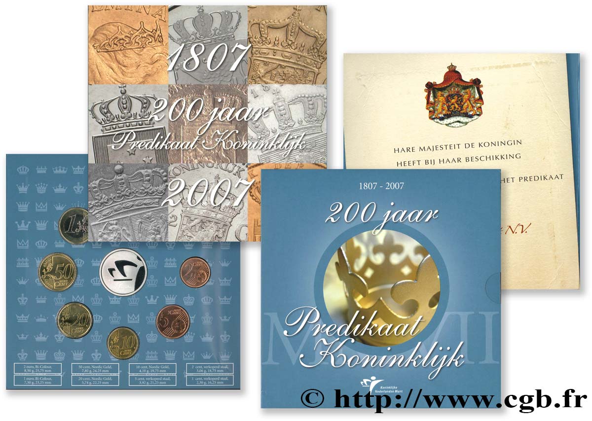 NETHERLANDS SÉRIE Euro BRILLANT UNIVERSEL -  200 ans du prédicat royal 2007 Brilliant Uncirculated