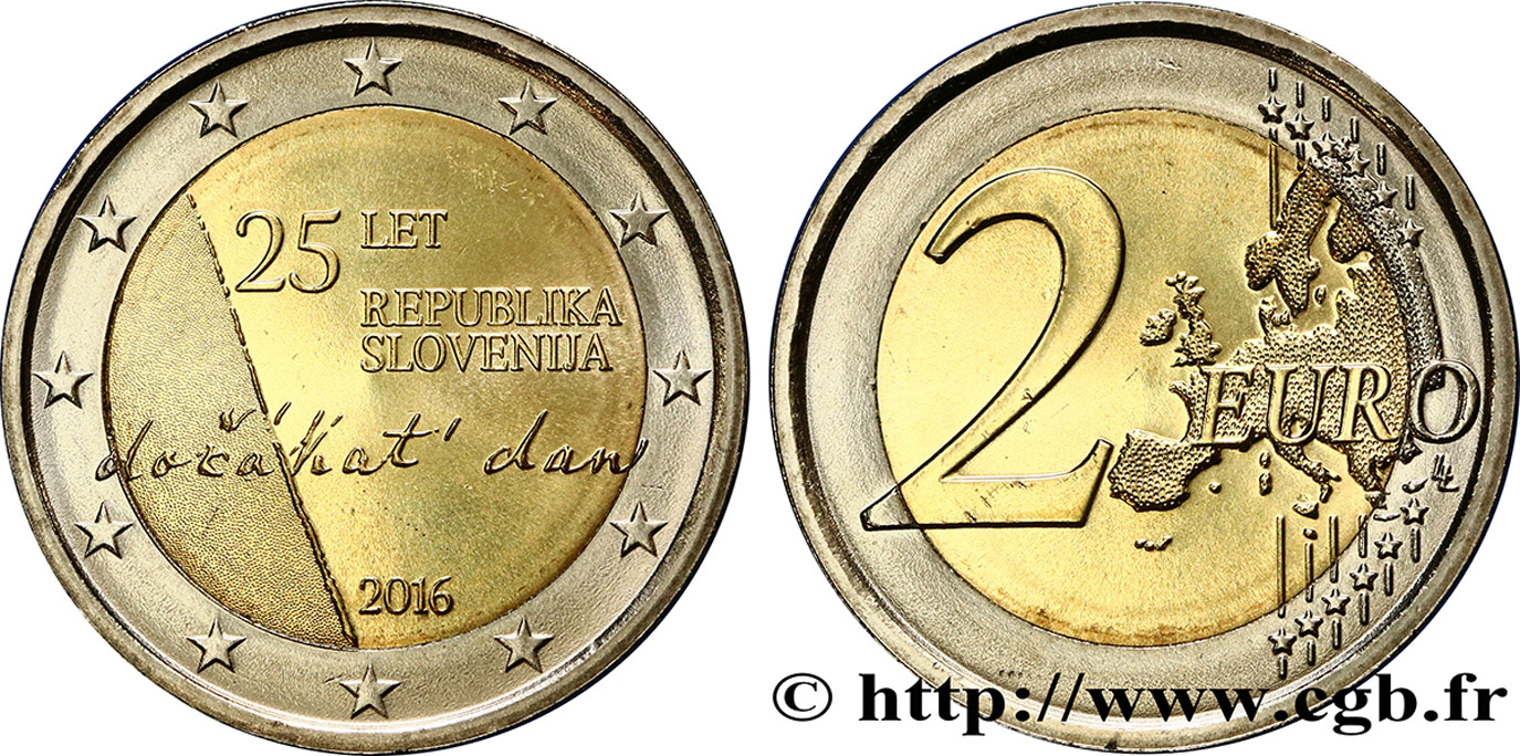 SLOVÉNIE 2 Euro 25e ANNIVERSAIRE DE LA RÉPUBLIQUE DE SLOVÉNIE 2016 SPL