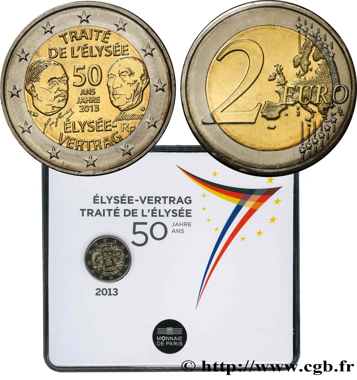 FRANCE Coin-Card 2 Euro 50 ANS DU TRAITÉ DE L ÉLYSÉE 2013 Brilliant Uncirculated