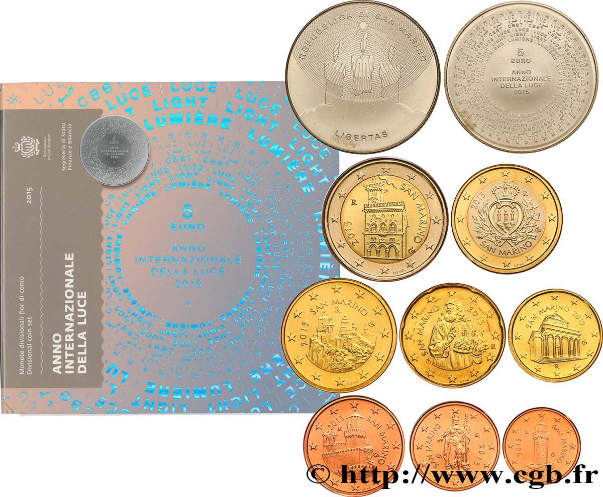 SAN MARINO SÉRIE Euro BRILLANT UNIVERSEL - ANNÉE INTERNATIONALE DE LA LUMIÉRE 2015 Brilliant Uncirculated