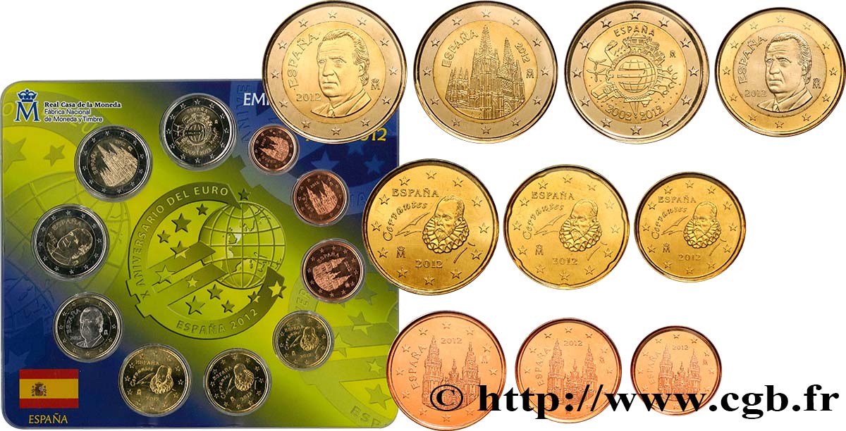 SPAGNA SÉRIE Euro BRILLANT UNIVERSEL (10 pièces) 2012 BU