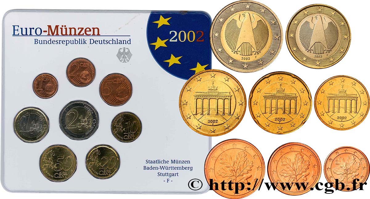 GERMANY SÉRIE Euro BRILLANT UNIVERSEL  2002 Brilliant Uncirculated