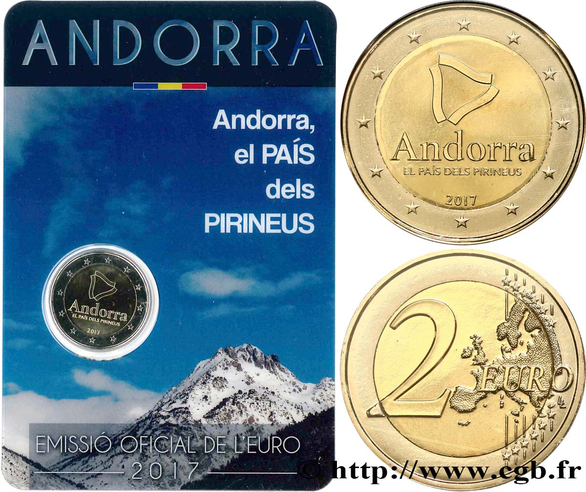 ANDORRA (PRINCIPALITY) Coin-card 2 Euro ANDORRE, LE PAYS DE PYRÉNÉES 2017 Brilliant Uncirculated