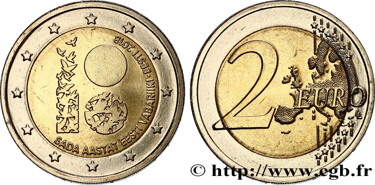 ESTONIA 2 Euro CENTENAIRE DE LA RÉPUBLIQUE D’ESTONIE 2018 SC