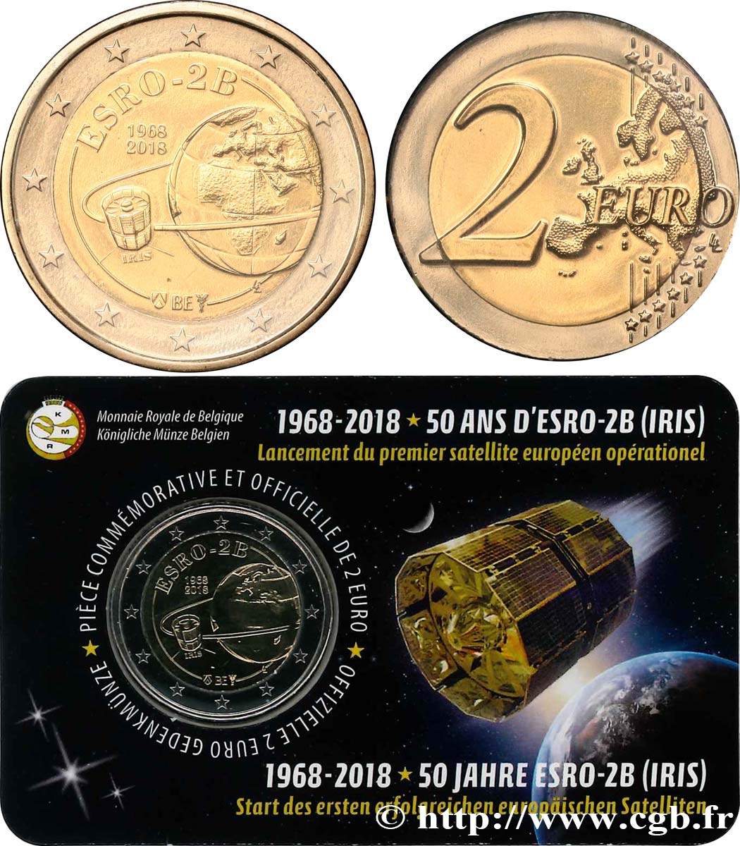 BELGIO Coin-card 2 Euro 50 ANS D’ESRO-2B (IRIS) - Version française 2018 FDC