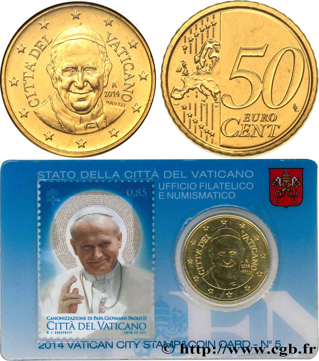 VATICAN Coin-Card (n°5) 50 Cent CANONISATION DU PAPE JEAN-PAUL II
 2014 Brilliant Uncirculated