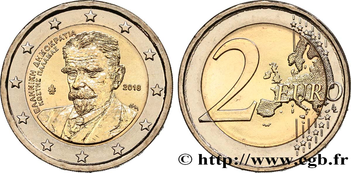 GREECE 2 Euro KOSTIS PALAMAS  2018 MS