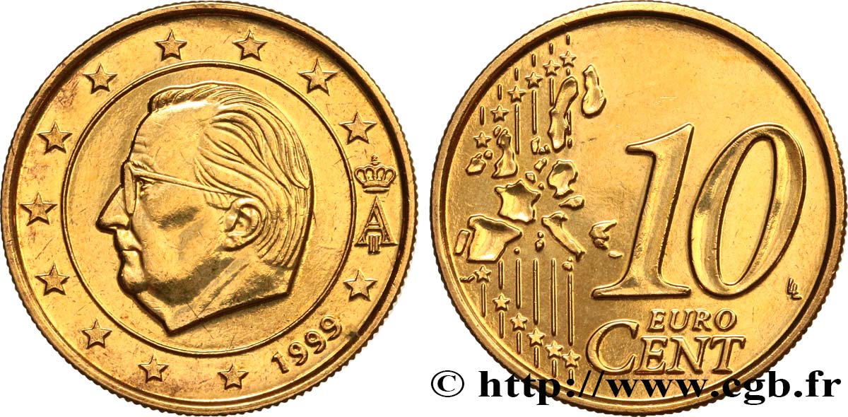 BELGIQUE 10 Cent Albert II, premier type (stries fines) 1999 SPL