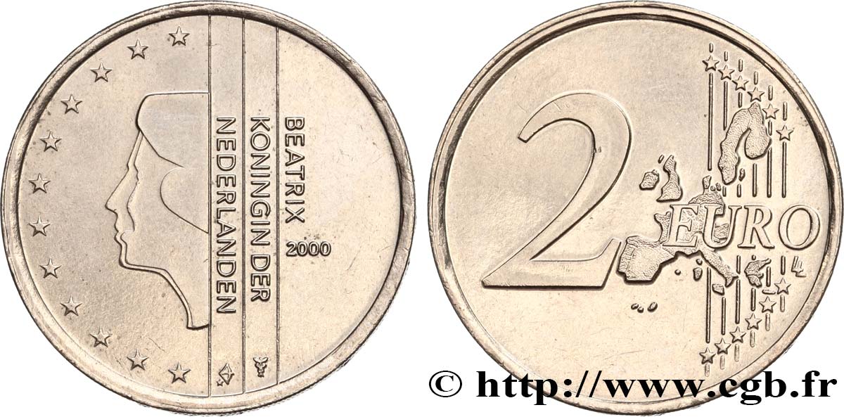 EUROPEAN CENTRAL BANK 2 Euro Beatrix, monométallique, tranche avec inscription GOD*ZIJ*MET*ONS* 2000 MS