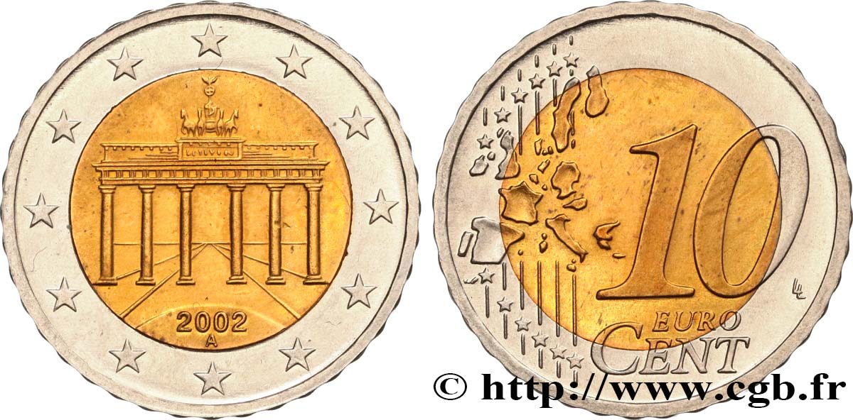 GERMANIA Essai 10 Cent Porte de Brandebourg - bimétallique  2002 MS