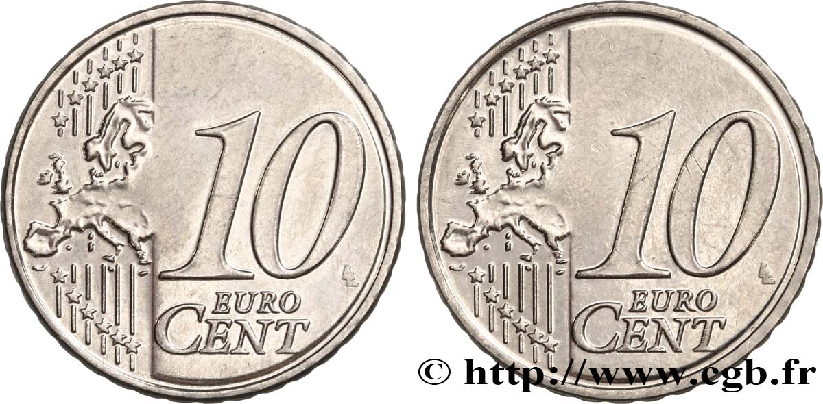 BANQUE CENTRALE EUROPEENNE Essai 10 Cent Euro double face commune, frappe monnaie sur flan blanc n.d SPL