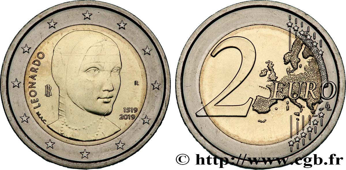ITALIA 2 Euro LÉONARD DE VINCI 2019 MS
