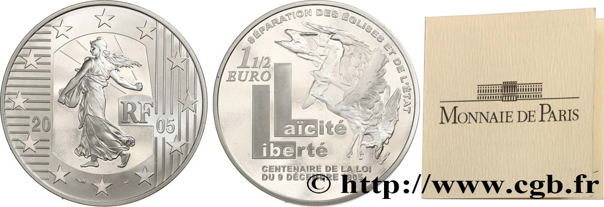 FRANCIA Belle Épreuve 1 Euro 1/2 LA SEMEUSE - CENTENAIRE DE LA LOI DU 9 DÉCEMBRE 1905 2005 BE
