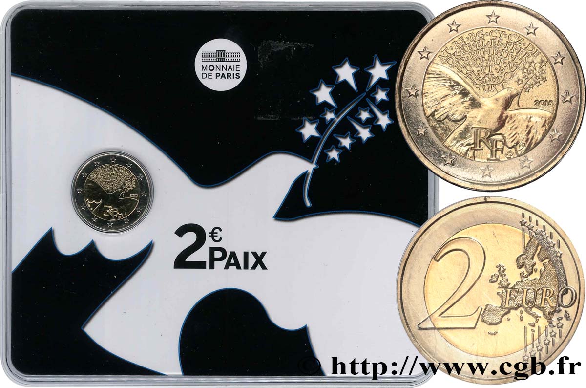 FRANCE Coin-Card 2 Euro LA PAIX EN EUROPE 2015 Brilliant Uncirculated