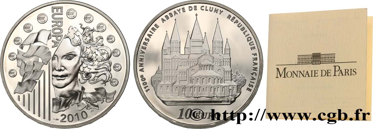 FRANKREICH Belle Épreuve 10 Euro EUROPA 2010 - 1100ème ANNIVERSAIRE DE L’ABBAYE DE CLUNY 2010