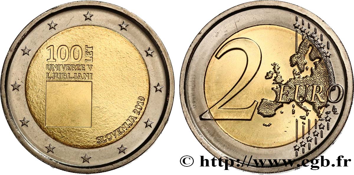 SLOVENIA 2 Euro 100 ANS UNIVERSITÉ DE LJUBLJANA 2019 MS