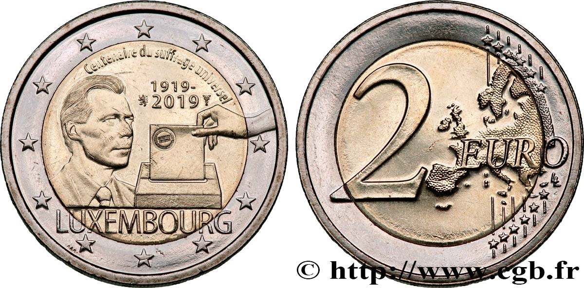 LUXEMBOURG 2 Euro 100 ANS DU SUFFRAGE UNIVERSEL 2019 MS
