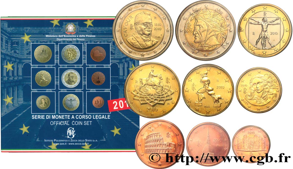 ITALY SÉRIE Euro BRILLANT UNIVERSEL (9 pièces) 2010 Brilliant Uncirculated