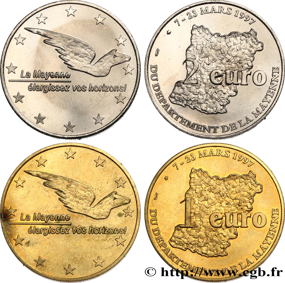 FRANCIA Lot 1 Euro et 2 Euro du département de la Mayenne 1997 MS