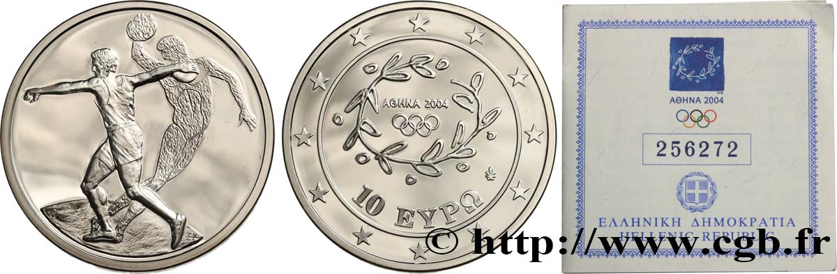 GREECE Belle Épreuve 10 Euro ATHÈNES 2004 - LANCEMENT DU DISQUE 2004 Proof set