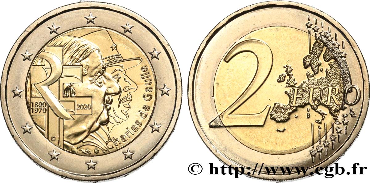 FRANCE 2 Euro CHARLES DE GAULLE 2020 MS