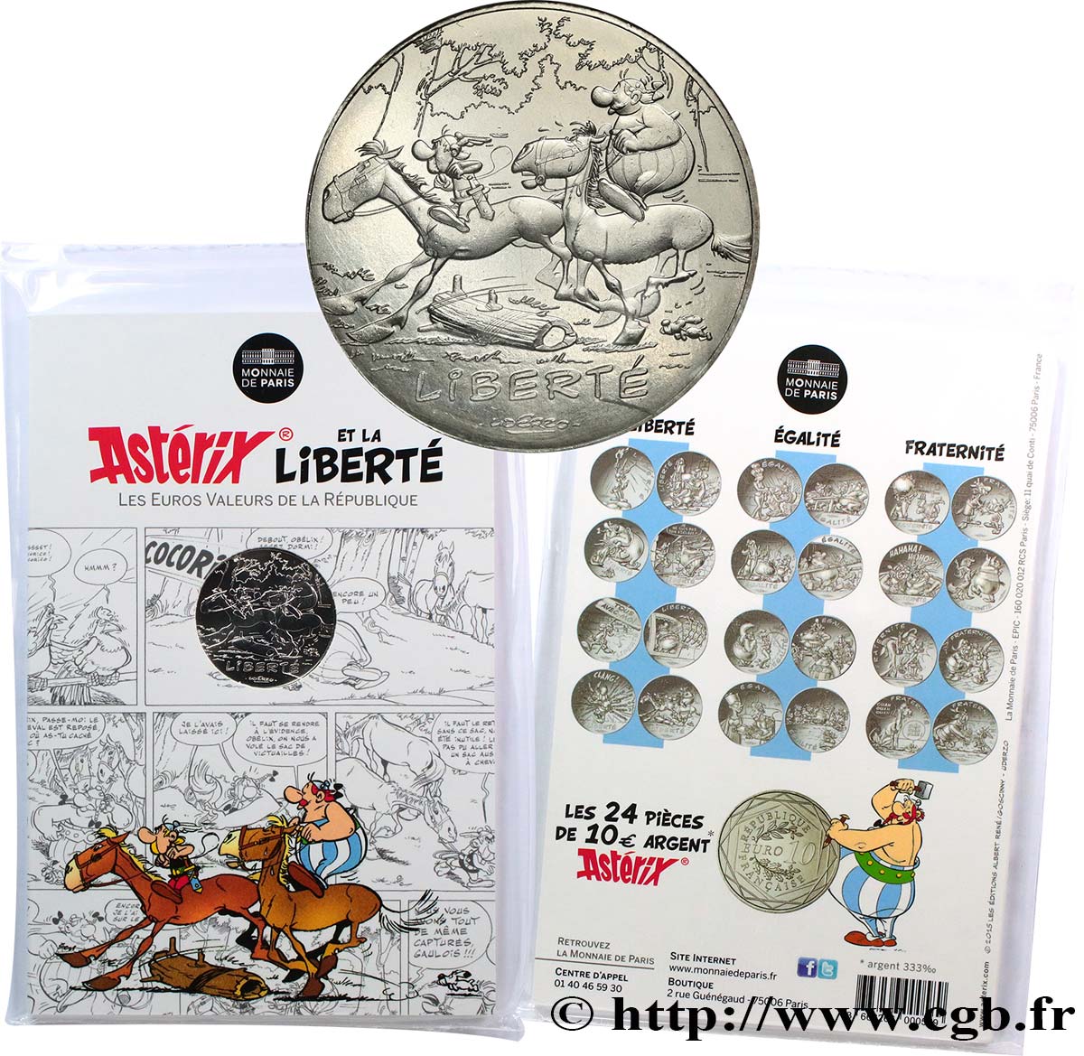 FRANCIA 10 EURO ASTÉRIX ET LES VALEURS DE LA RÉPUBLIQUE - Liberté A CHEVAL 2015 FDC