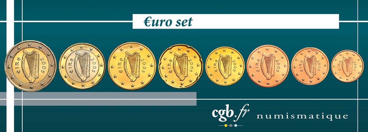 IRLAND LOT DE 8 PIÈCES EURO (1 Cent - 2 Euro Harpe) 2005