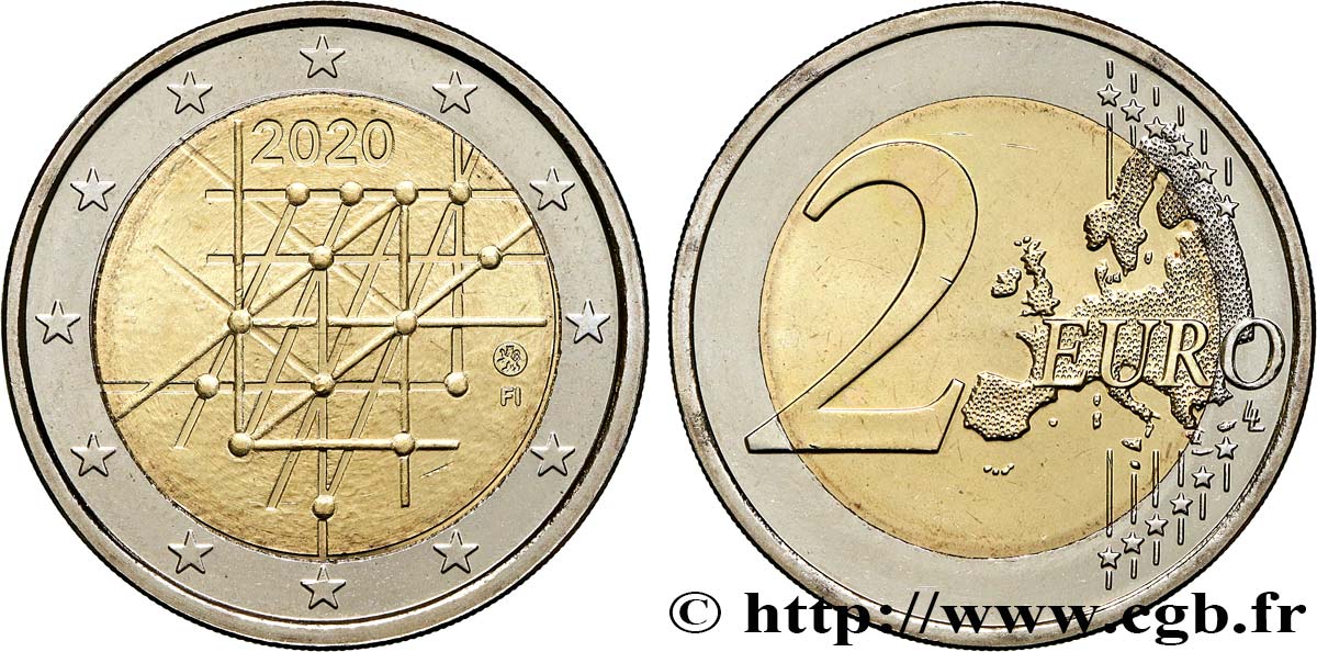 FINLANDIA 2 Euro 100 ANS UNIVERSITÉ DE TURKU 2020 MS
