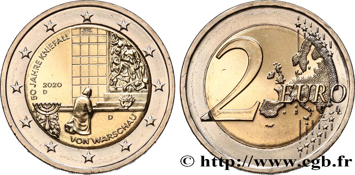 DEUTSCHLAND 2 Euro AGENOUILLEMENT DE VARSOVIE 2020