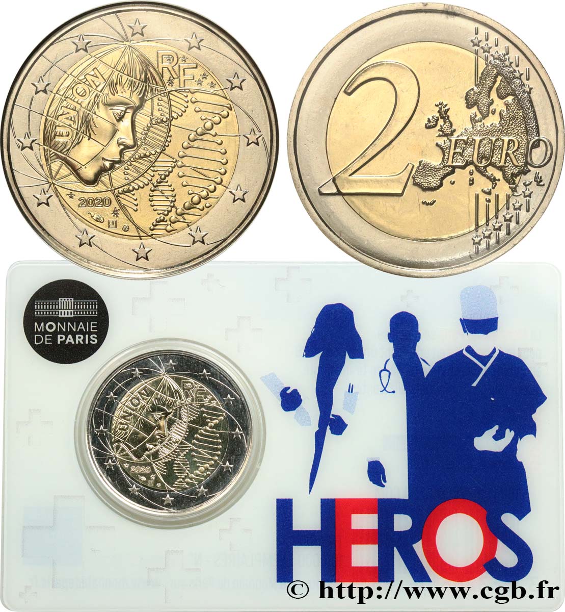 FRANCE Coin-Card 2 Euro RECHERCHE MÉDICALE - version HEROS 2020 Brilliant Uncirculated