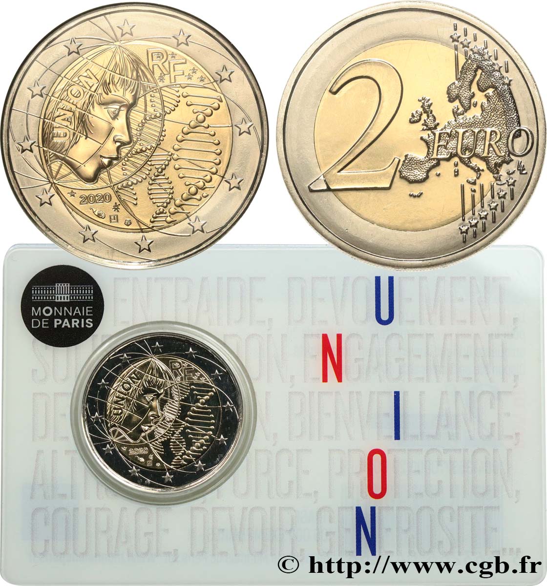 FRANCE Coin-Card 2 Euro RECHERCHE MÉDICALE - version UNION 2020 Brilliant Uncirculated