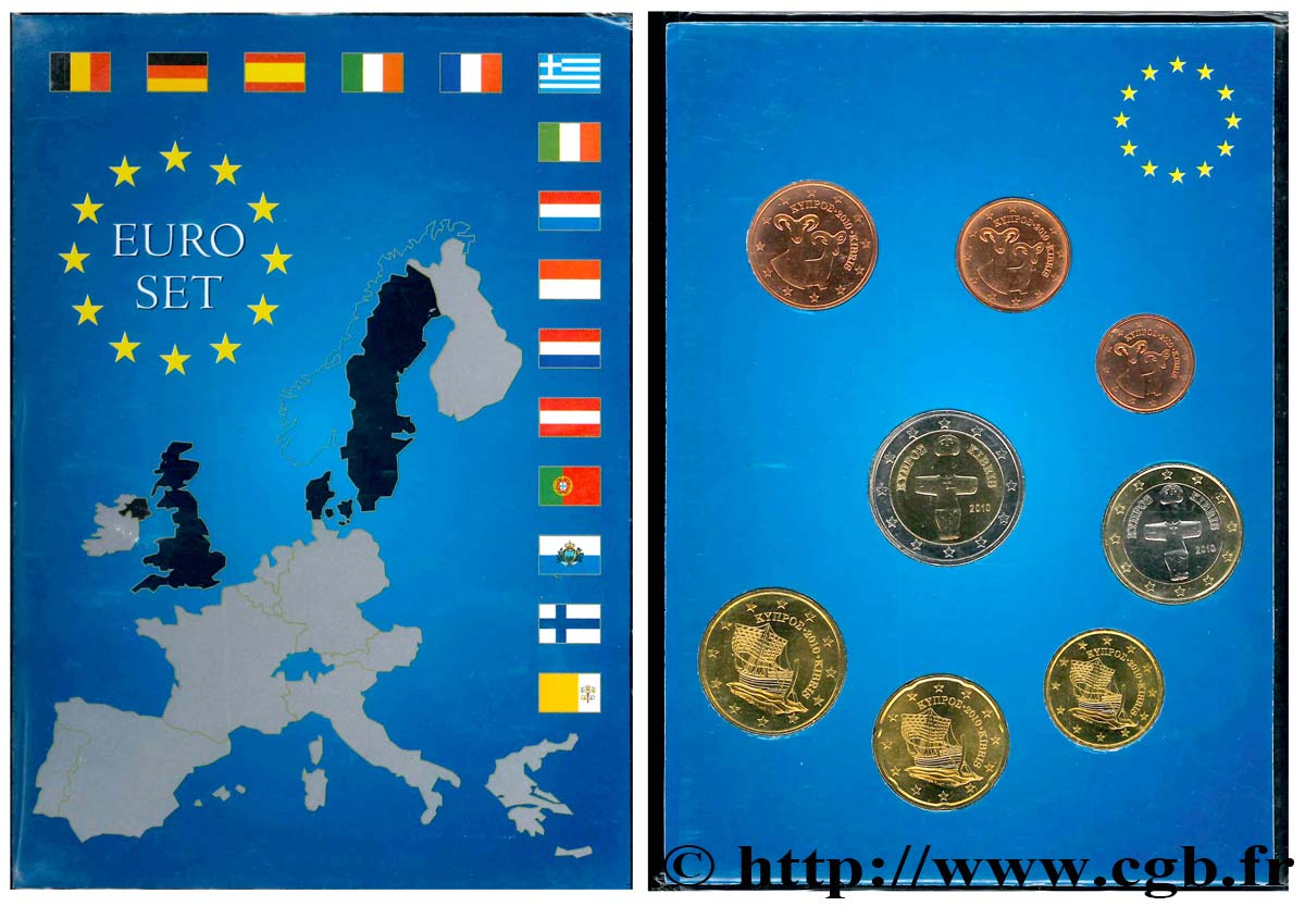 CIPRO LOT DE 8 PIÈCES EURO (1 Cent - 2 Euro Idole de Pomos) 2010 MS
